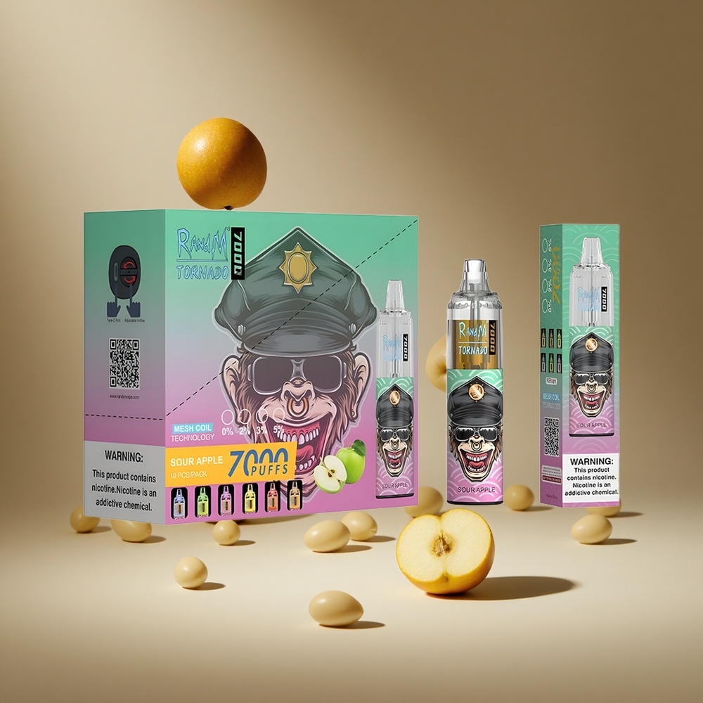 RandM Fumot Tornado 7000 Puffs Sour Apple Disposable Vape with Mesh Coil and RGB Light South Africa wholesale