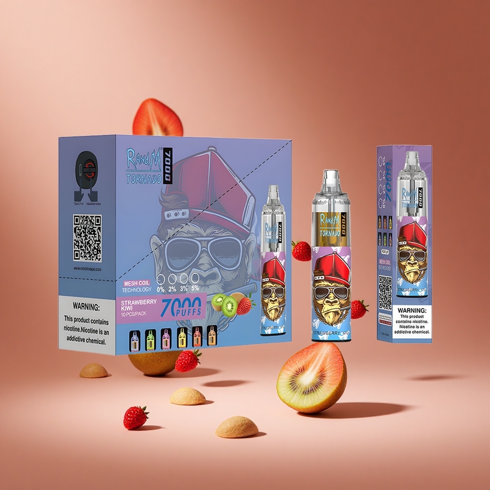 RandM Fumot Tornado 7000 Puffs Strawberry Kiwi Disposable Vape with Mesh Coil & Type-C Port South Africa wholesale
